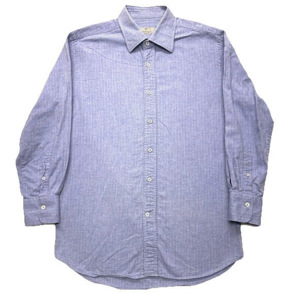 Canali Shirt Mens L Blue Button Down Long Sleeve Made In Italy Dress Cotton - Picture 2 of 12